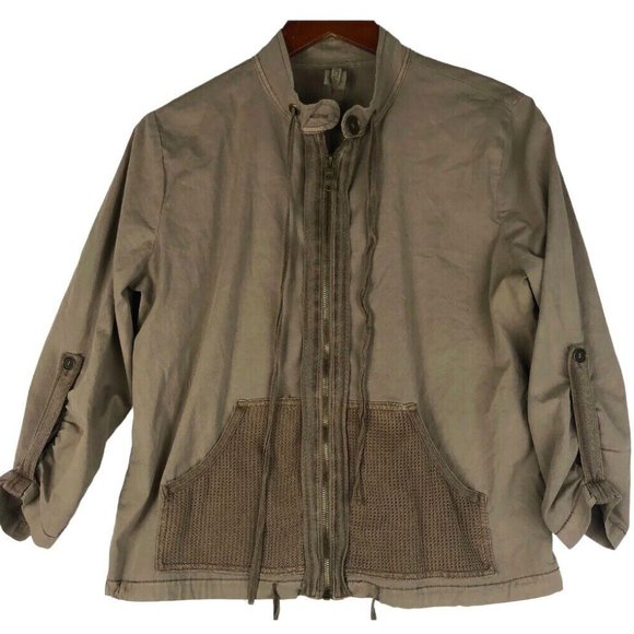 XCVI Medium 8 10 Jacket Utility Bomber Cargo Brown Khaki Lightweight - Picture 2 of 3